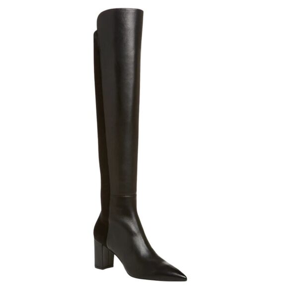 $900 NEW STUART WEITZMAN LINSI OVER THE KNEE BOOT BLACK LEATHER POINTY 9 - Picture 1 of 11